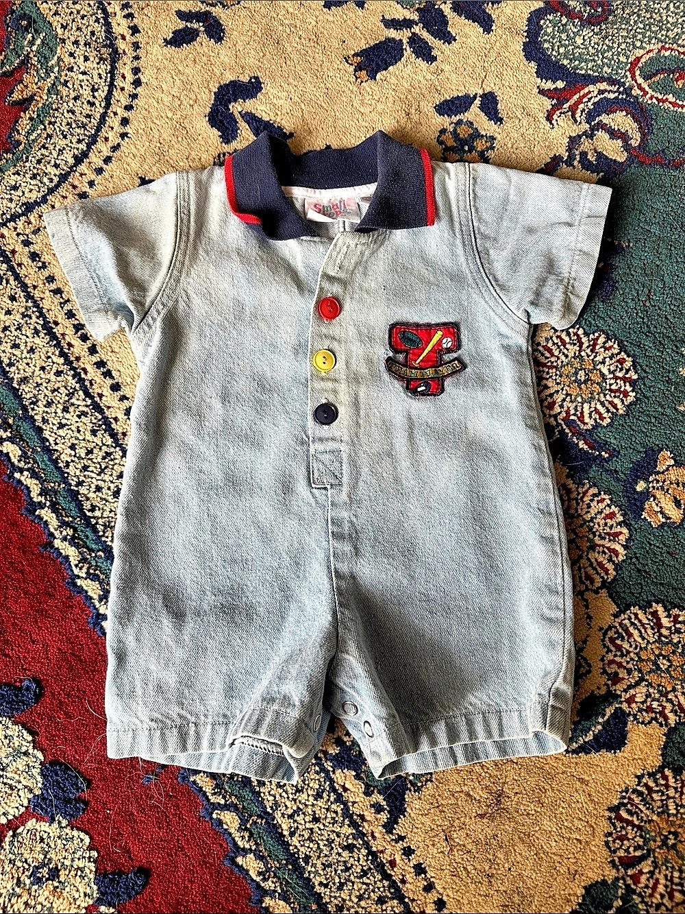 Small Steps Baby Romper Blue & Red Size 6-9 Months